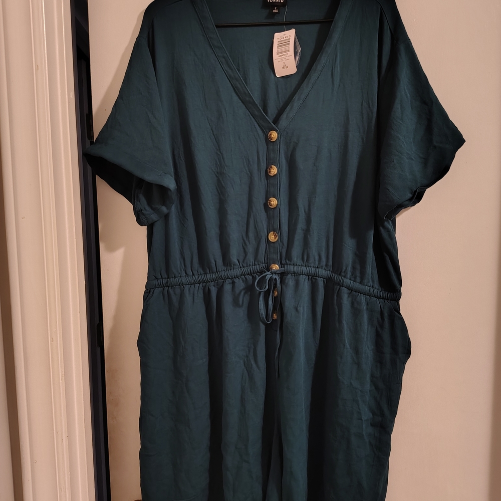 Teal Button-Down Jumpsuit